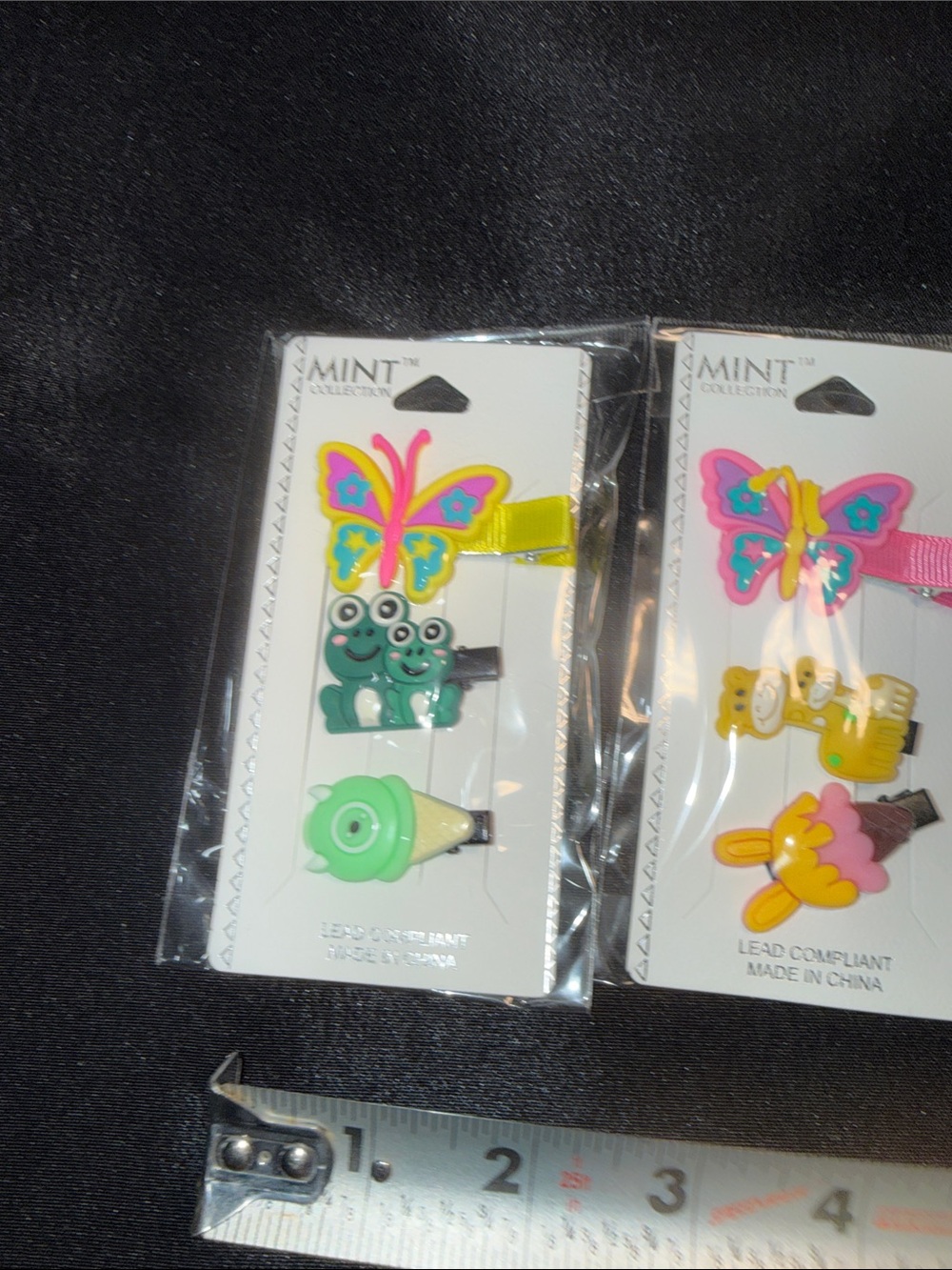 Mint Girls Butterfly, Frog & Ice Cream Clip Trio in Green, Pink, Yellow